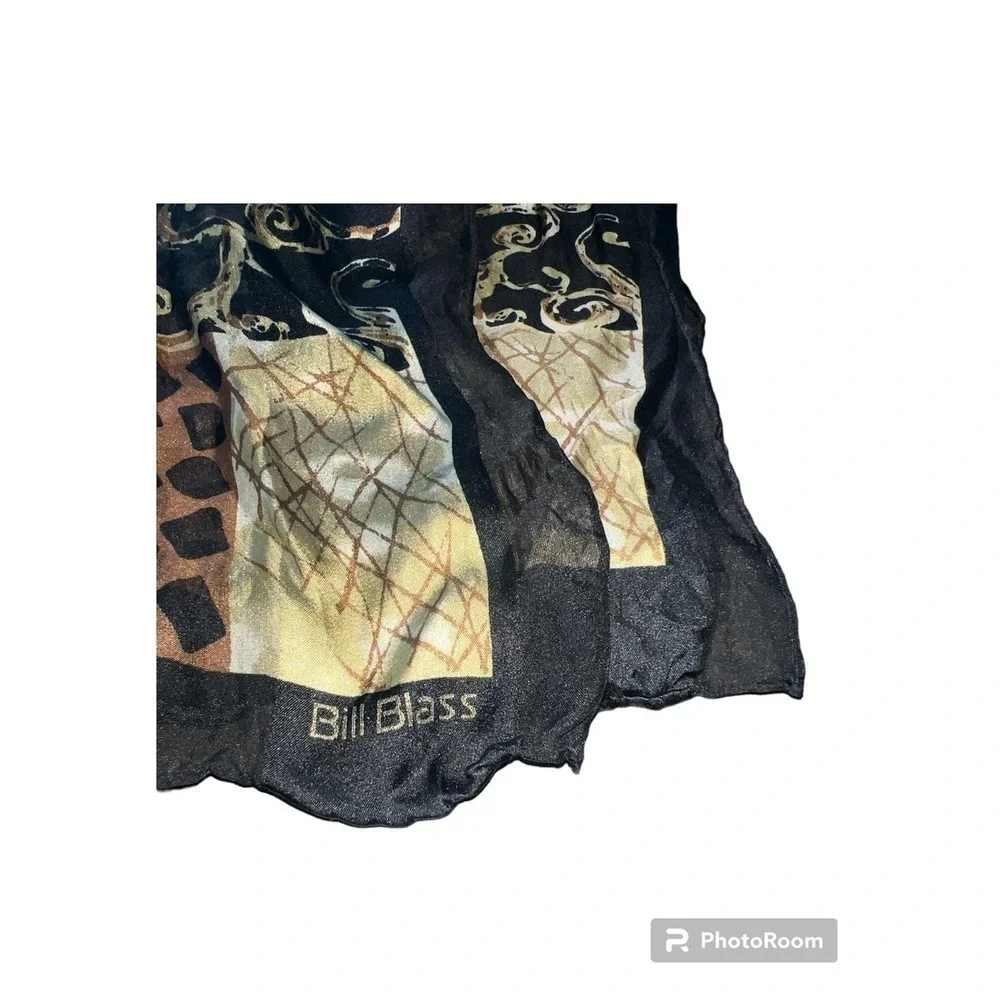 Bill Blass Vintage Silk Scarf Animal‎ Print Patchwork Baroque Gold Black Brown